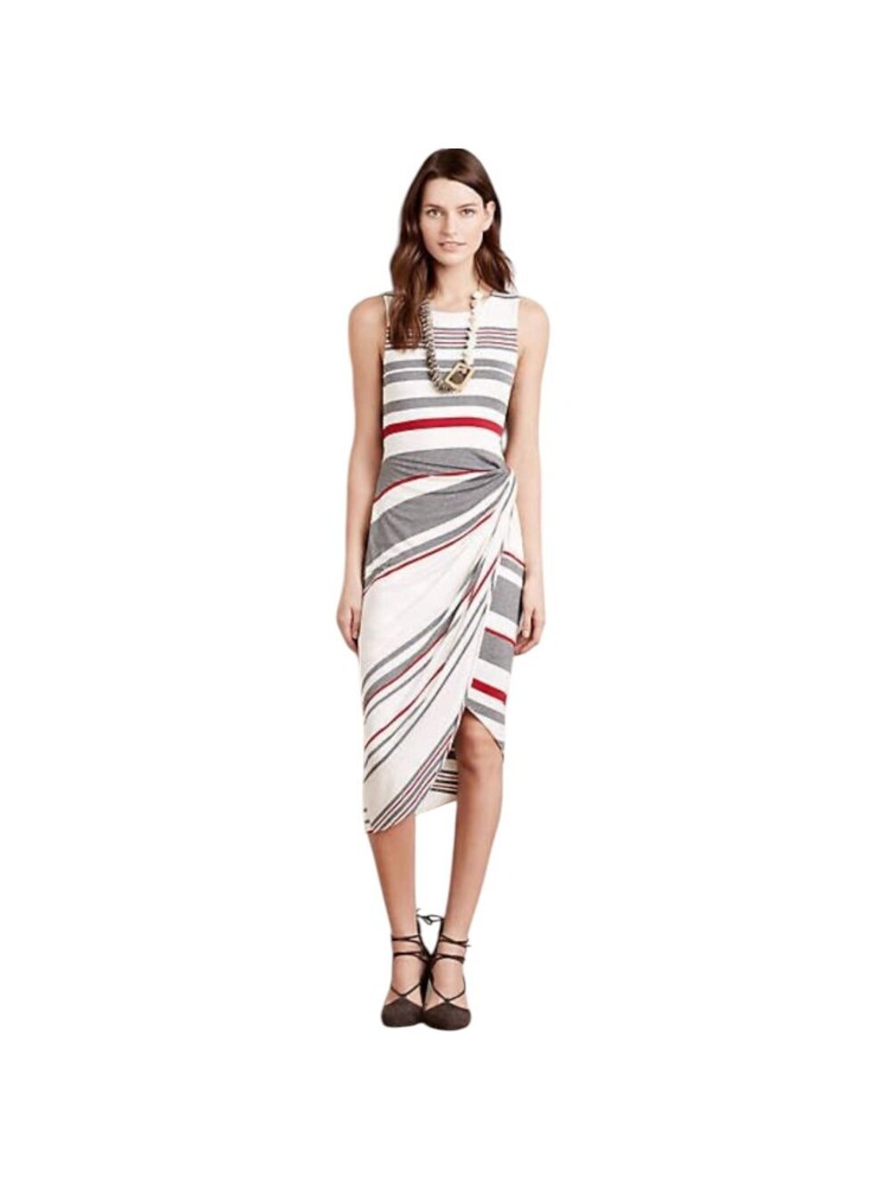 Bailey 44 Womens Striped Sleeveless Draped Midi Dress Made In USA Medium